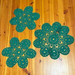 Elegant Green Crochet Doilies Trio